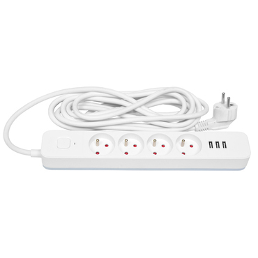 Prodlužovací přívod ECOPLANET F-USB 3680W, IP20, 4x zásuvka, 3m, bílá