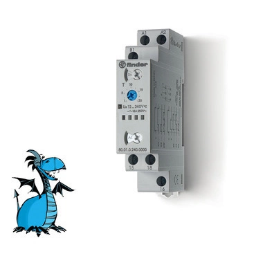 FINDER 80.01.0.240.0000 Čas.relé, MF, 1P/16A, 12-240V AC/DC, 100ms-20h RP 0,07kč/ks
