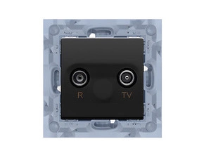Zásuvka anténní SIMON 10 CAP10.01/49, R+TV průchozí (přístroj s krytem), 1xvstup: 5-862MHz, černá ma