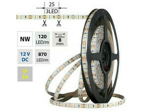 LED pásek MC LED SMD2835 NW, 120LED/m, 9,6W/m, DC 12V, 650lm/m, CRI90, IP54, 8mm, 5m