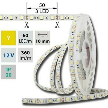 LED pásek MC LED SMD5050 Y, 60LED/m, 14,4W/m, DC 12V, 360lm/m, IP20, 10mm, 5m