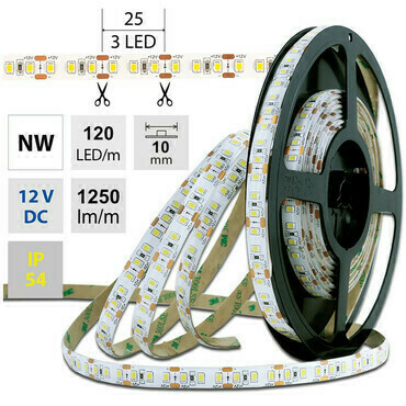 LED pásek MC LED SMD2835 NW, 120LED/m, 14W/m, 1250lm/m, IP54, DC 12V, 10mm, 5m
