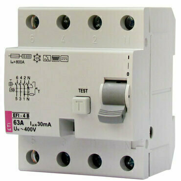 Chránič čtyřpolový ETI 002063644 proudový chránič, EFI-4 B 63/0.1