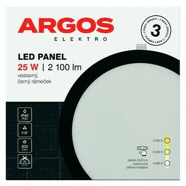 ARGOS LED panel vestavný, kruh 25W 2100LM IP20 CCT - Černá
