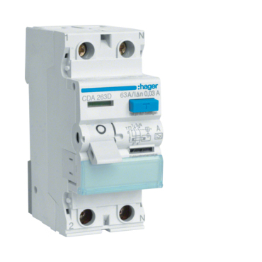 Chránič dvoupolový HAGER CDA263D Proudový chránič 2 pól. 63/0,03 A, A