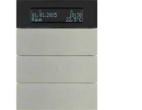 HAG 75663593 Senzor, tlačítkový, 3-násobné s pokoj. termostatem a displejem, B.IQ, ušlecht. nerez. o