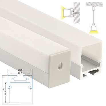 Profil závěsný MC LED ZR, 20x27 mm, včetně mléčného difuzoru, 1 m