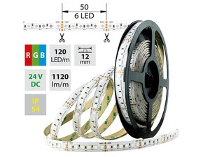 LED pásek MC LED SMD5050 RGB, 120LED/m, 28,8W/m, 1120lm/m, IP54, DC 24V, 12mm, 5m