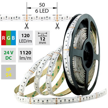 LED pásek MC LED SMD5050 RGB, 120LED/m, 28,8W/m, 1120lm/m, IP54, DC 24V, 12mm, 5m
