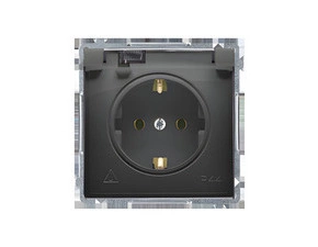 Zásuvka Schuko SIMON BASIC BMGSZ1B.01/49A, 1 nás., IP44, průhl. víčko, 16A/250V~, šr. sv., černá mat