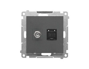 Zásuvka anténní SIMON TASFRJ45.01/116, typ „F”+datová RJ45 kat. 6, grafitová matná
