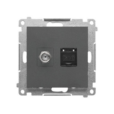 Zásuvka anténní SIMON TASFRJ45.01/116, typ „F”+datová RJ45 kat. 6, grafitová matná