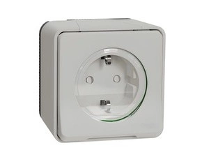 SCHN MUR39034 Mureva Styl - Kompletní zásuvka 16A Schuko, clonky, bezšroubová, IP55, povrchová, Bílá
