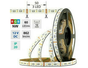 LED pásek MC LED SMD5050 RGB+NW, 60LED/m, 19,2W/m, 862lm/m, IP20, DC 12V, 12mm, 50m