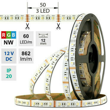 LED pásek MC LED SMD5050 RGB+NW, 60LED/m, 19,2W/m, 862lm/m, IP20, DC 12V, 12mm, 50m