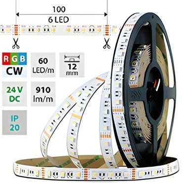 LED pásek MC LED SMD5050 RGB+CW, 60LED/m, 19,2W/m, 910lm/m, IP20, DC 24V, 12mm, 5m