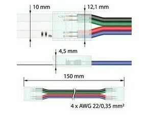 MC LED Flexibilní spojka dvou RGB LED pásků šíře 10 mm, 4 piny, délka propoje 150 mm, kabel