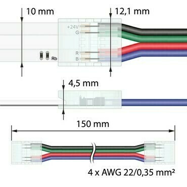 MC LED Flexibilní spojka dvou RGB LED pásků šíře 10 mm, 4 piny, délka propoje 150 mm, kabel