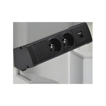 Blok zásuvkový na desku SIMON 480 48410E20B000000-44, 2 zás.+USB nabíj., konektor, černá