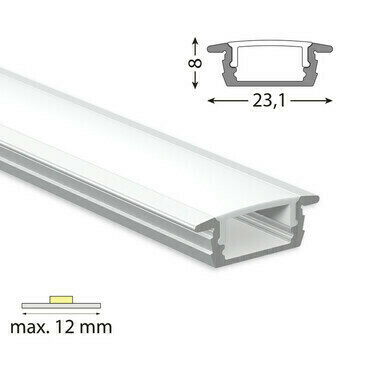 Profil vestavný MC LED VP, 23x8 mm včetně mléčného difuzoru, 1 m