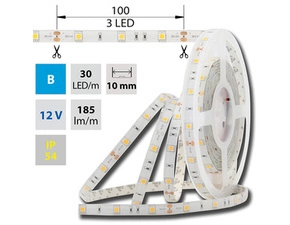 LED pásek MC LED SMD5050 B, 30LED/m, 7,2W/m, 185lm/m, IP54, DC 12V, 10mm, 5m