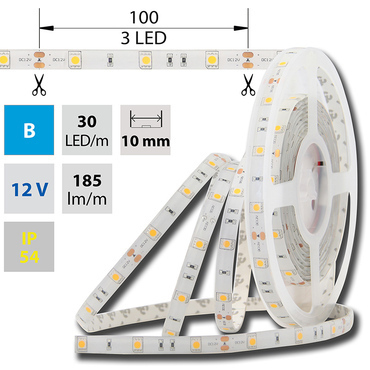 LED pásek MC LED SMD5050 B, 30LED/m, 7,2W/m, 185lm/m, IP54, DC 12V, 10mm, 5m