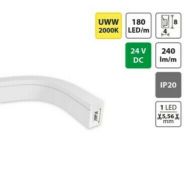 LED Neon MC LED 4x8mm SB/W/CV/FC, UWW, 10W/m, DC 24V, 2000K, 240 lm/m, CRI 90, IP20, modul 5,56mm