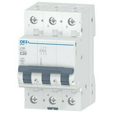 OEZ:42256 LTP-20C-3 Jistič In 20 A, Ue AC 230/400 V / DC 180 V, charakteristika C, 3pól, Icn 6 kA