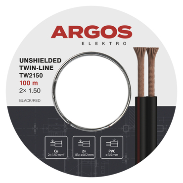 Dvojlinka nestíněná ARGOS TW2150, 2x 1,50 mm, černo-rudá, 100 m