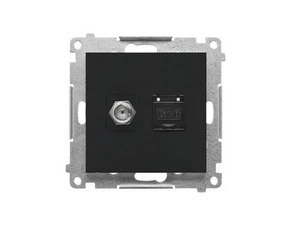 Zásuvka anténní SIMON TASFRJ45.01/149, typ „F”+datová RJ45 kat. 6 (přístroj s krytem), černá matná