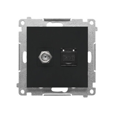 Zásuvka anténní SIMON TASFRJ45.01/149, typ „F”+datová RJ45 kat. 6 (přístroj s krytem), černá matná