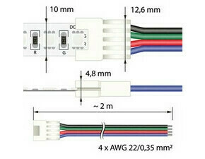Konektor Připojovací MC LED RGB LED pásků šíře 10 mm, 4 piny, délka 2 metry, 22AWG, max. 3 A