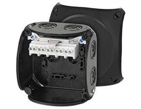 HEN KF 0404 B Krabicová rozvodka pro nechráněné venkovní instalace, černá, s předlisy, s 5 pólovou s