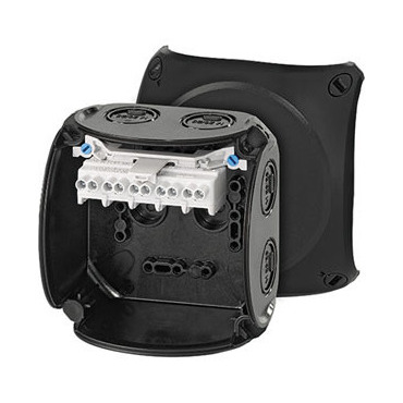 HEN KF 0404 B Krabicová rozvodka pro nechráněné venkovní instalace, černá, s předlisy, s 5 pólovou s