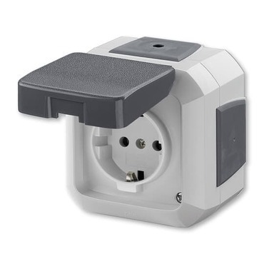 Zásuvka jednonásobná ABB Variant 5518N-C03540 S, šedá, IP54, (podle DIN), s víčkem