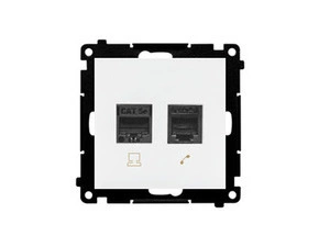Zásuvka datová SIMON T5F.01/111, RJ45 kat. 5e+telefonní RJ12 (přístroj s krytem), bílá matná