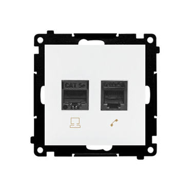 Zásuvka datová SIMON T5F.01/111, RJ45 kat. 5e+telefonní RJ12 (přístroj s krytem), bílá matná