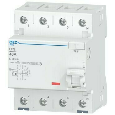 Chránič čtyřpólový OEZ:46416 LFN-40-4-030F-G, In 40 A, Ue AC 230/400 V, Idn 30 mA, 4pól, Inc 10 kA