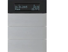 HAG 75663594 Senzor, tlačítkový, 3-násobné s pokoj. termostatem a displejem, B.IQ, Alu