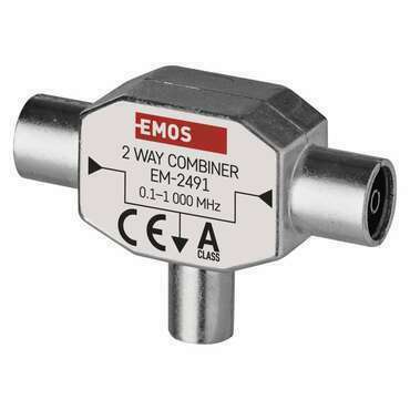 Slučovač anténní EMOS J0197, 2x vstup, 1x výstup, IEC konektor