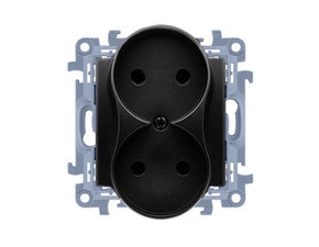 Zásuvka silová SIMON CG2M.01/49, 2 násobná, bez uzemnění, šroubové svorky, černá matná