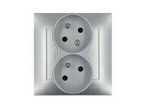 Zásuvka SIMON DGZ2TSZ/43, 2 nás., cl., pootoč., šr. sv., stříbrná metalíza