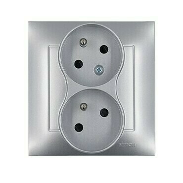 Zásuvka SIMON DGZ2TSZ/43, 2 nás., cl., pootoč., šr. sv., stříbrná metalíza