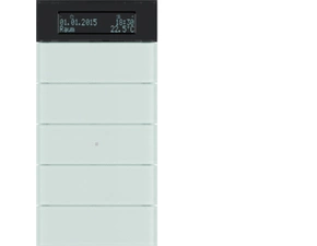 HAG 75665590 Senzor, tlačítkový, 5-násobné s pokoj. termostatem a displejem, B.IQ, sklo, bílá