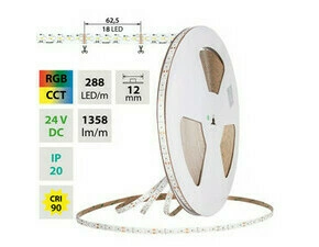 LED pásek MC LED SMD3535+2216 RGB+CCT, 288LED/m, 18W/m, DC 24V, 1358lm/m, IP20, 12mm, 5m