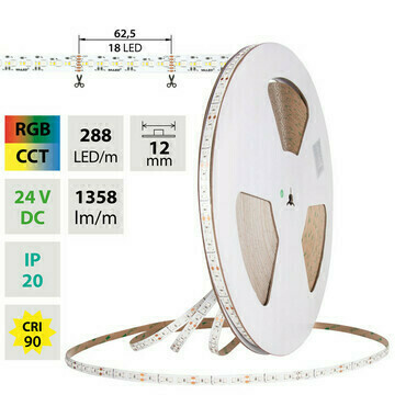 LED pásek MC LED SMD3535+2216 RGB+CCT, 288LED/m, 18W/m, DC 24V, 1358lm/m, IP20, 12mm, 5m