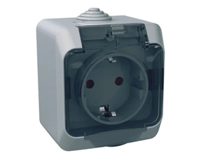 SCHN WDE000643 Cedar Plus IP44 - Zásuvka SCHUKO 230V 16A 2P+SE, šedá s čirým krytem