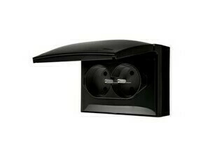 Zásuvka kompaktní SIMON AQUACLICK ACGZ2/49, 2 nás., IP44, 16A/250V~, šr. sv., černá mat