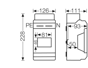 HEN KV 1504 Jističová skříň 1x 4,5 modulu, se svorkovnicí PE/N, kabelové vstupy přes elastické membr