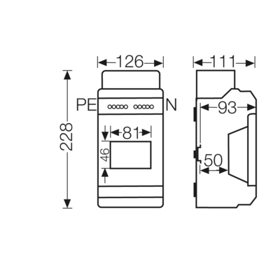 HEN KV 1504 Jističová skříň 1x 4,5 modulu, se svorkovnicí PE/N, kabelové vstupy přes elastické membr